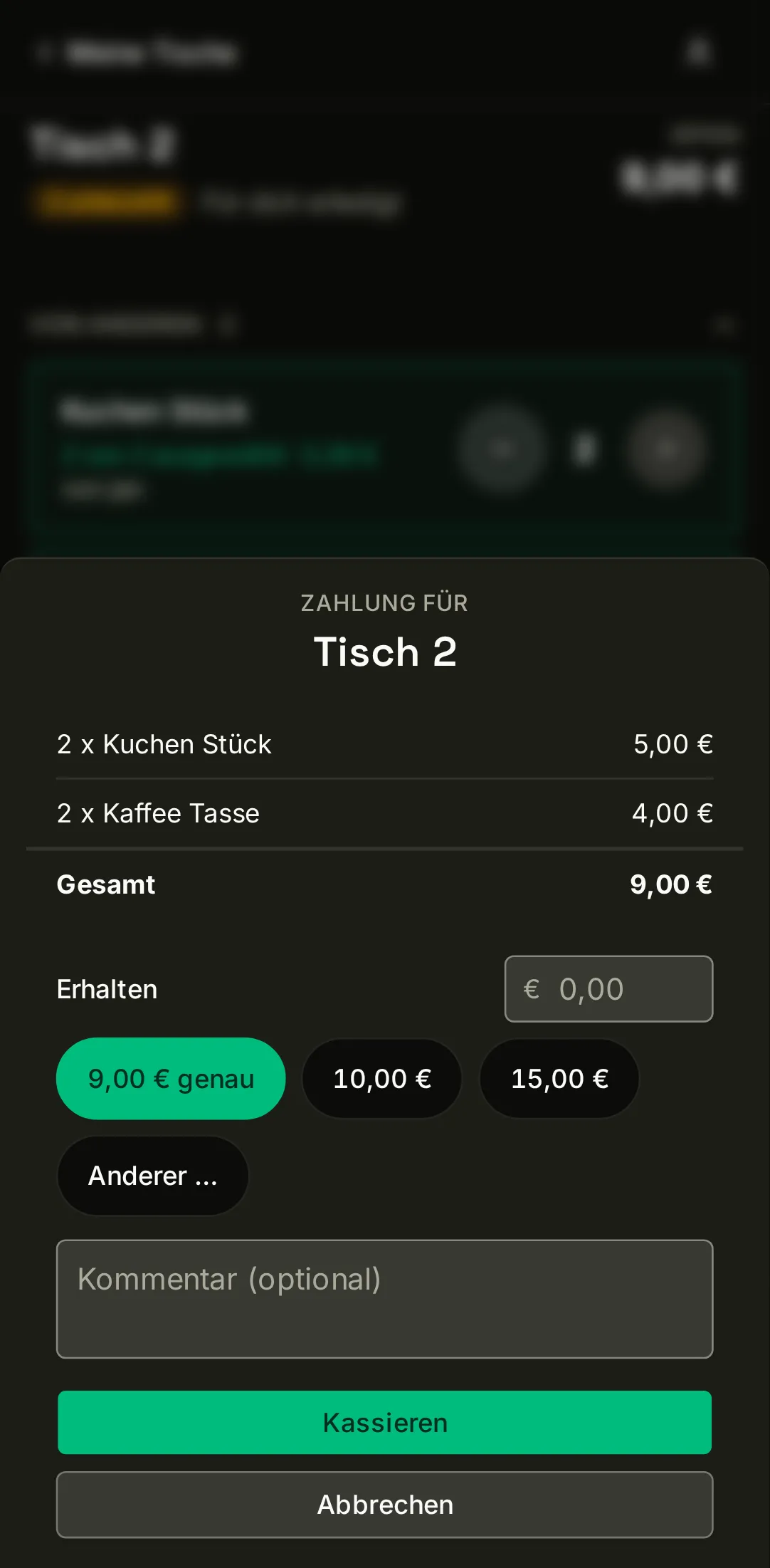 jotti-Zahlungsansicht auf dem Smartphone: der offene Betrag und die Schaltfläche zum Kassieren.