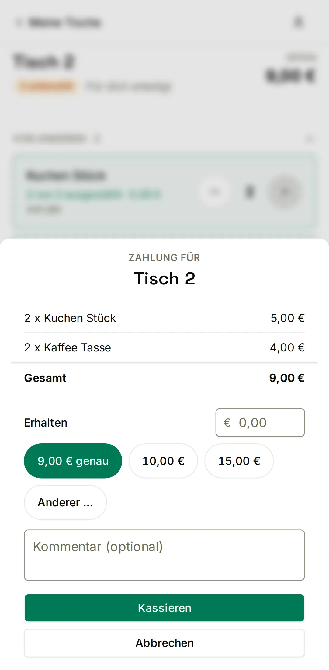 jotti-Zahlungsansicht auf dem Smartphone: der offene Betrag und die Schaltfläche zum Kassieren.